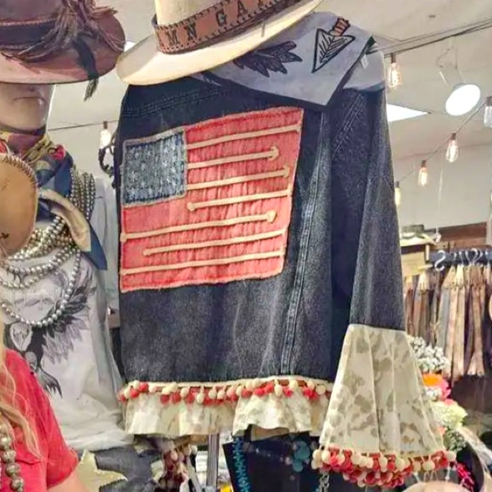 Salute the U.S.A distressed black denim jacket